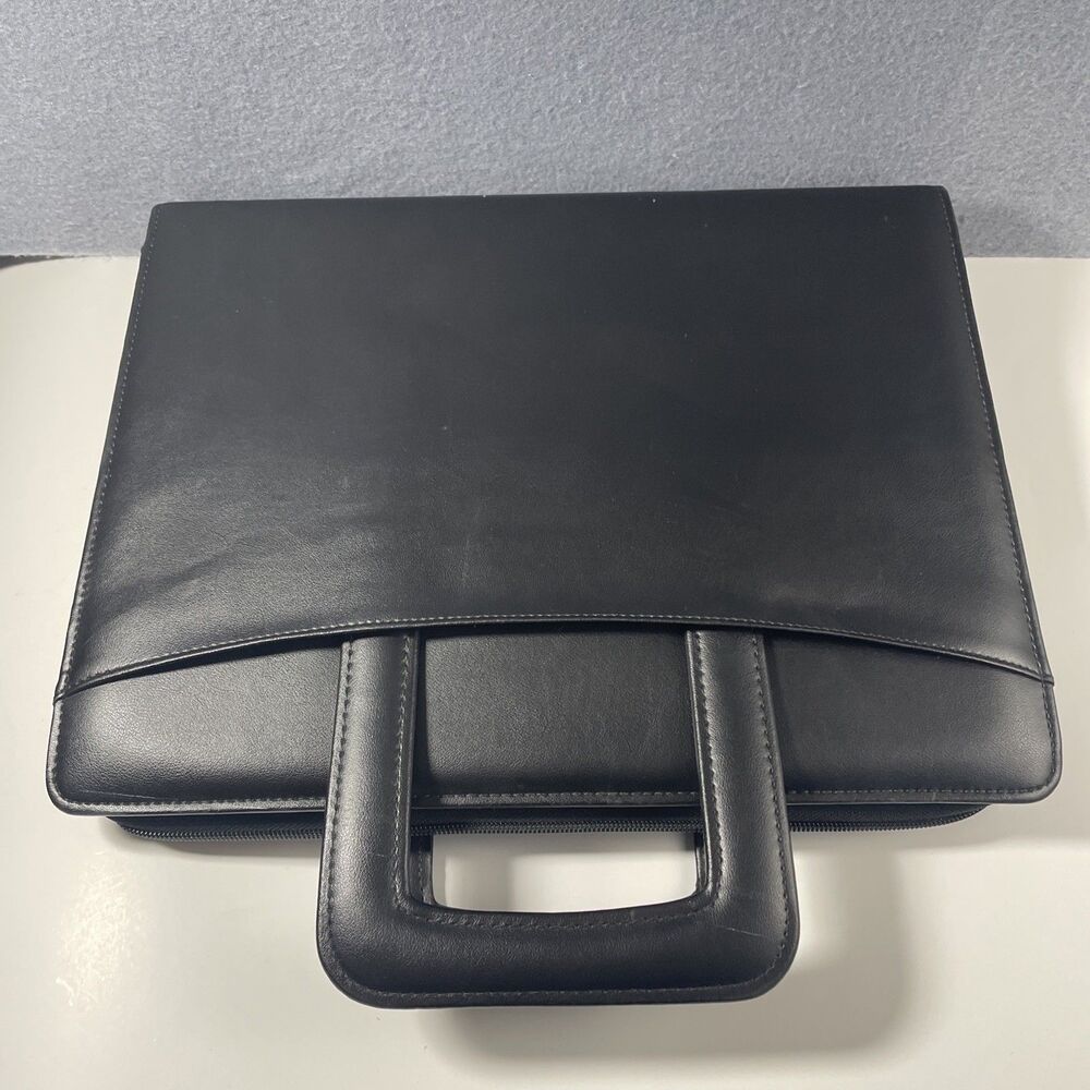 VTG Black Leather Zippered Entrepreneur Edition Day Runner with Handles 1988
